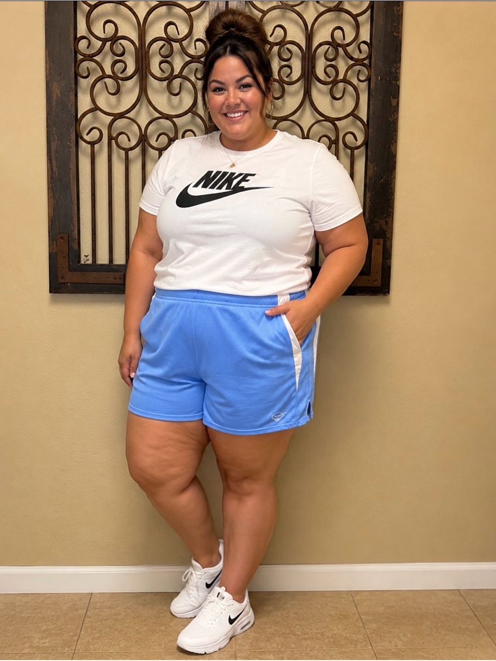 Nike Women’s Sky Blue Athletic Shorts with White Trim
